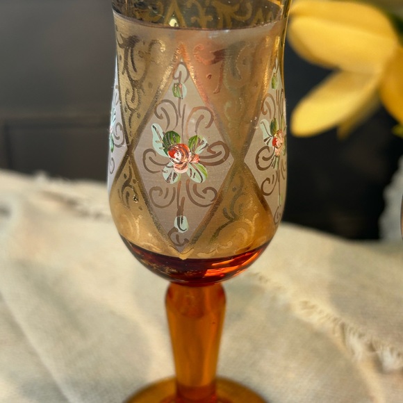 Bohemian cordial art glass,hand painted,set of 2 - Picture 4 of 8